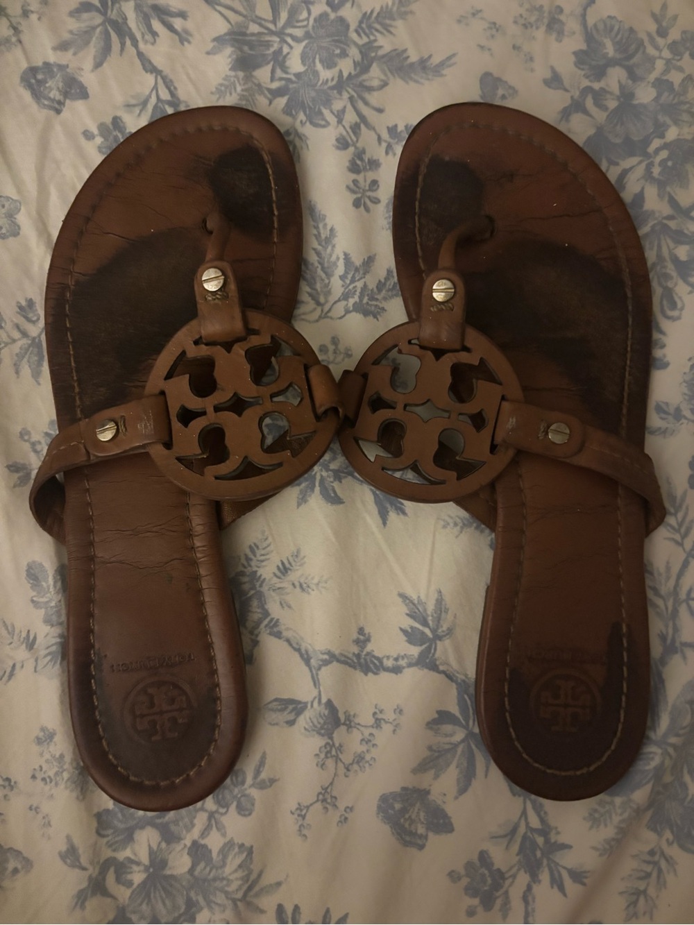 Tory Burch Brown Leather Miller Logo Thong Sandals
